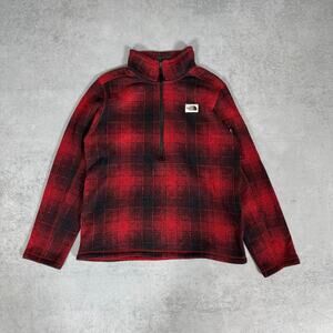 The North Face Men’s Fleece Half Zip Plaid Red Black - Size: M